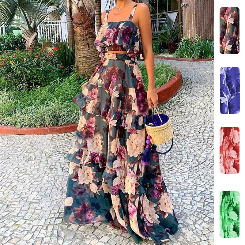 Summer Clothing Bundle - Dames Tweedelige Outfits Bloemendrukken Geruite Crop