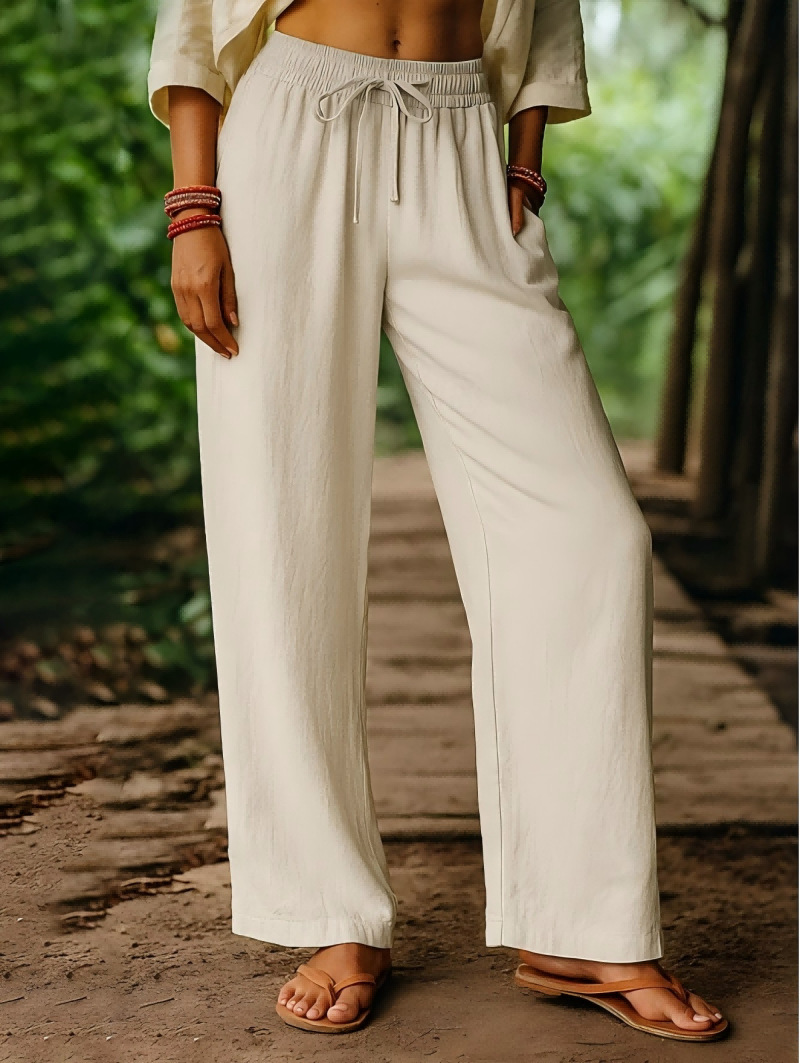 Palazzo Pant Wide - Linnen damesbroek met elastische taille -