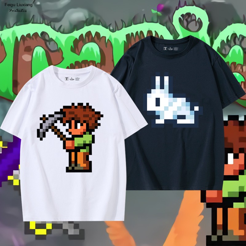 Summer Clothing Staples - Terraria Mozaïek Pixelpatroon T-shirt met halve