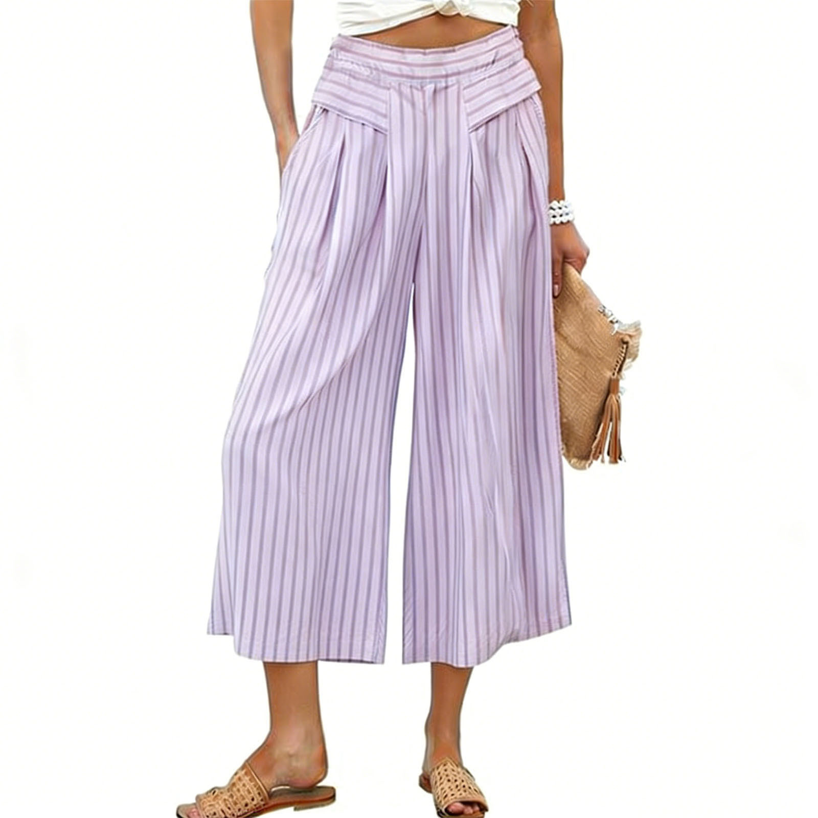 Palazzo Pant Wide - Dames gestreepte broek met wijde pijpen