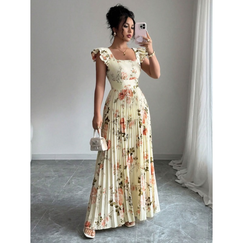 Summer Rose Clothing - Damesjurk met rozenprint, vliegende mouwen, taille-aansluitend,