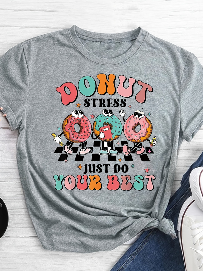 Summer Clothing Trends For Women 2026 - T-shirt met cartoon donut-print, casual top