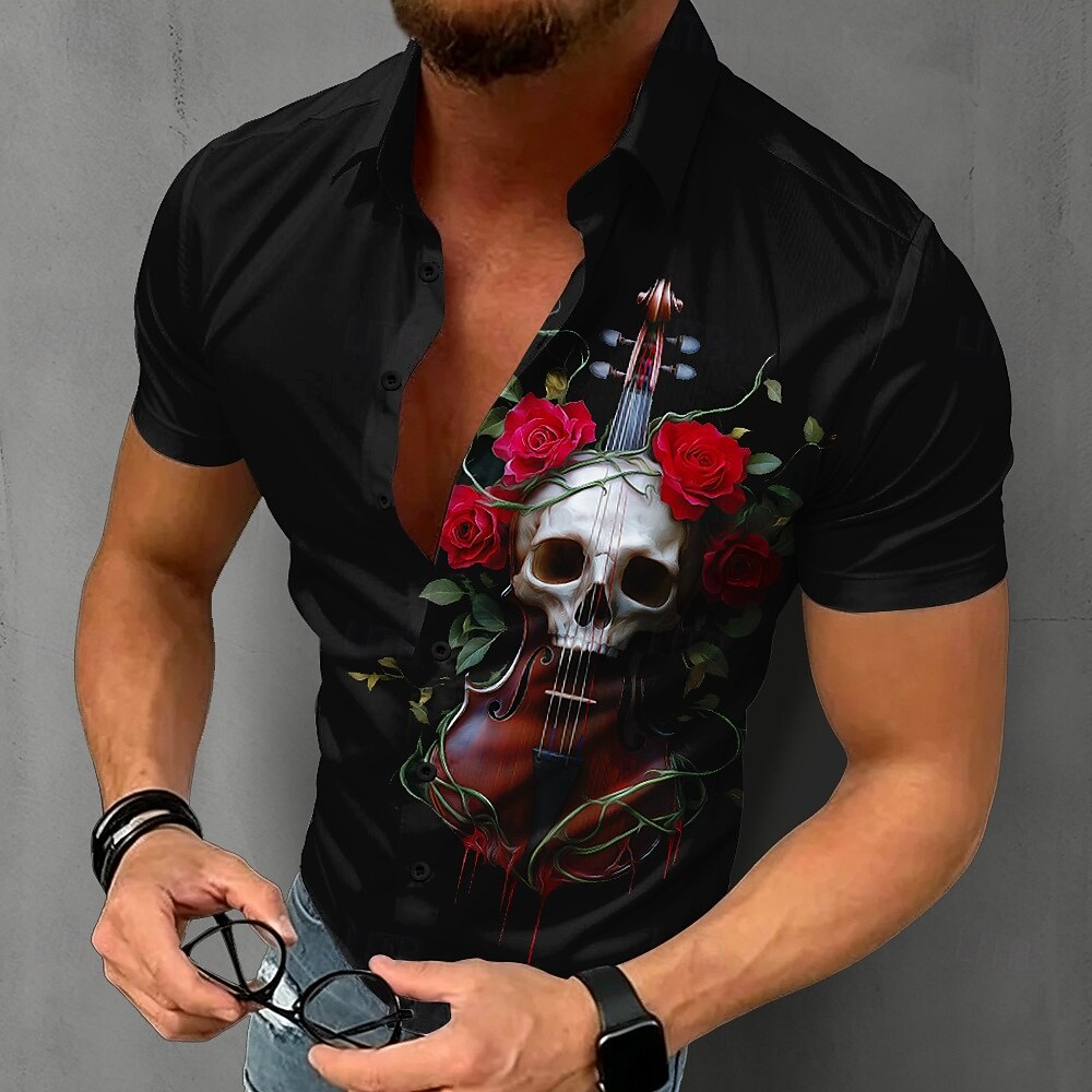 Summer Rose Clothing - Heren Gothic Skull Shirt Korte mouw