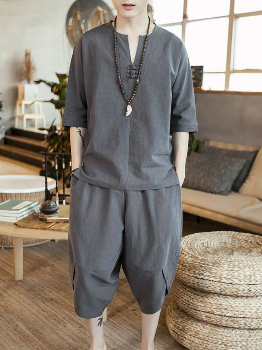 Summer Clothing Staples - Nieuwe Heren Linnen T-Shirt Set Vintage