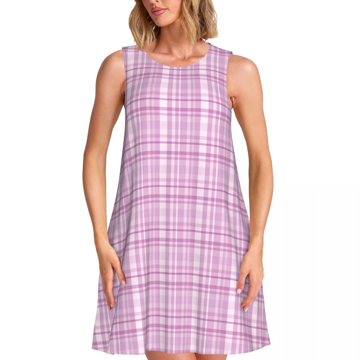 Summer Clothing Ideas For Women - Paarse geruite casual jurk met roze