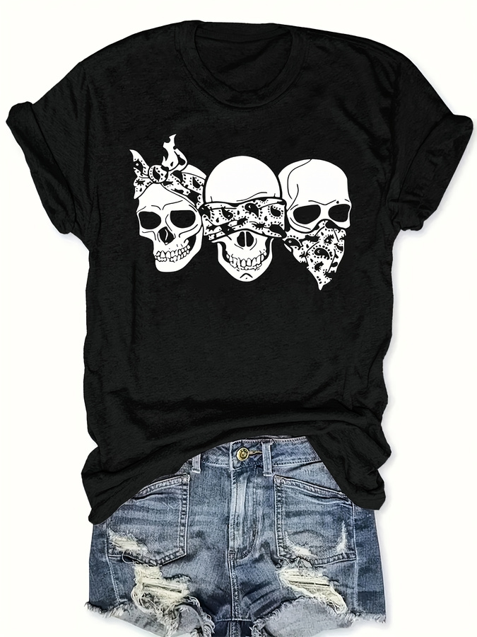 Summer Clothing Trends For Women 2026 - Happy Cartoon Skull T-shirt, losse pasvorm,