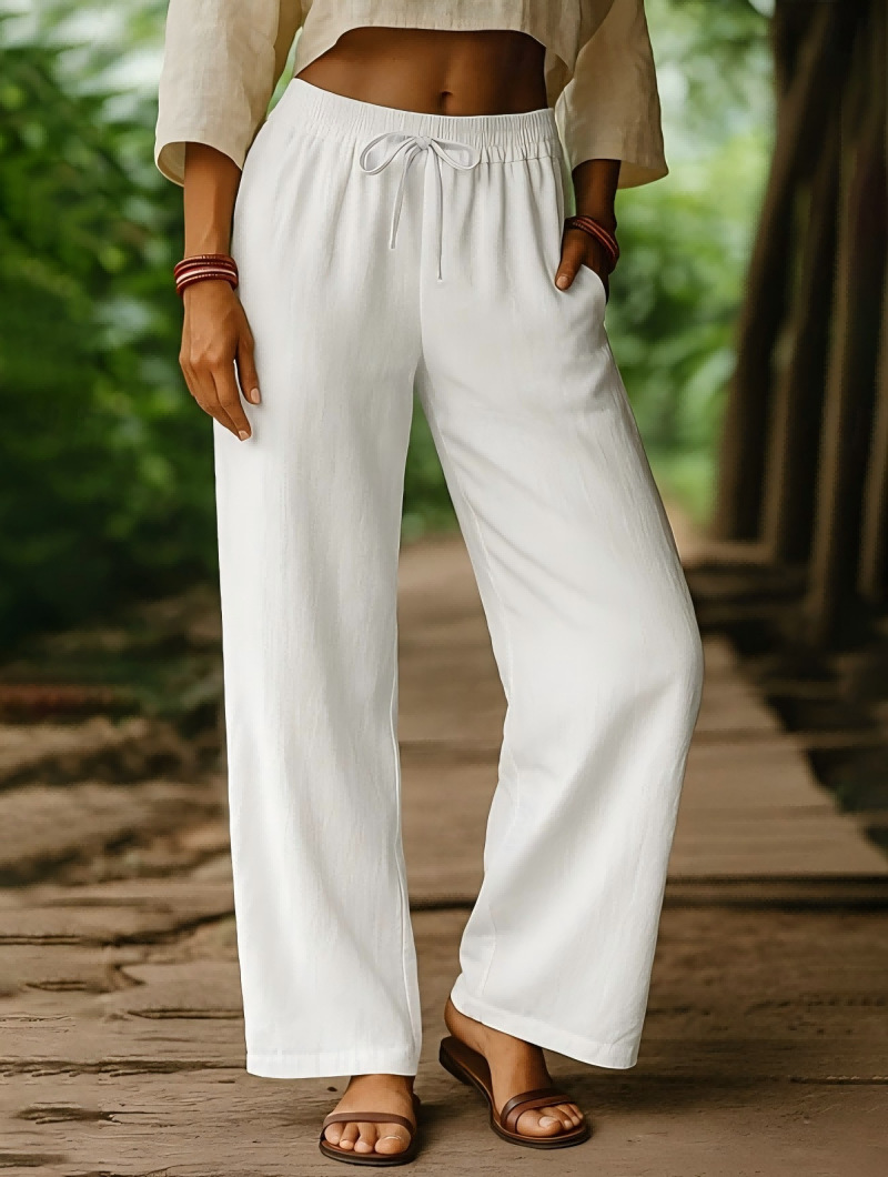 Linnen damesbroek met elastisc - Palazzo Pant Wide recensie en prijs