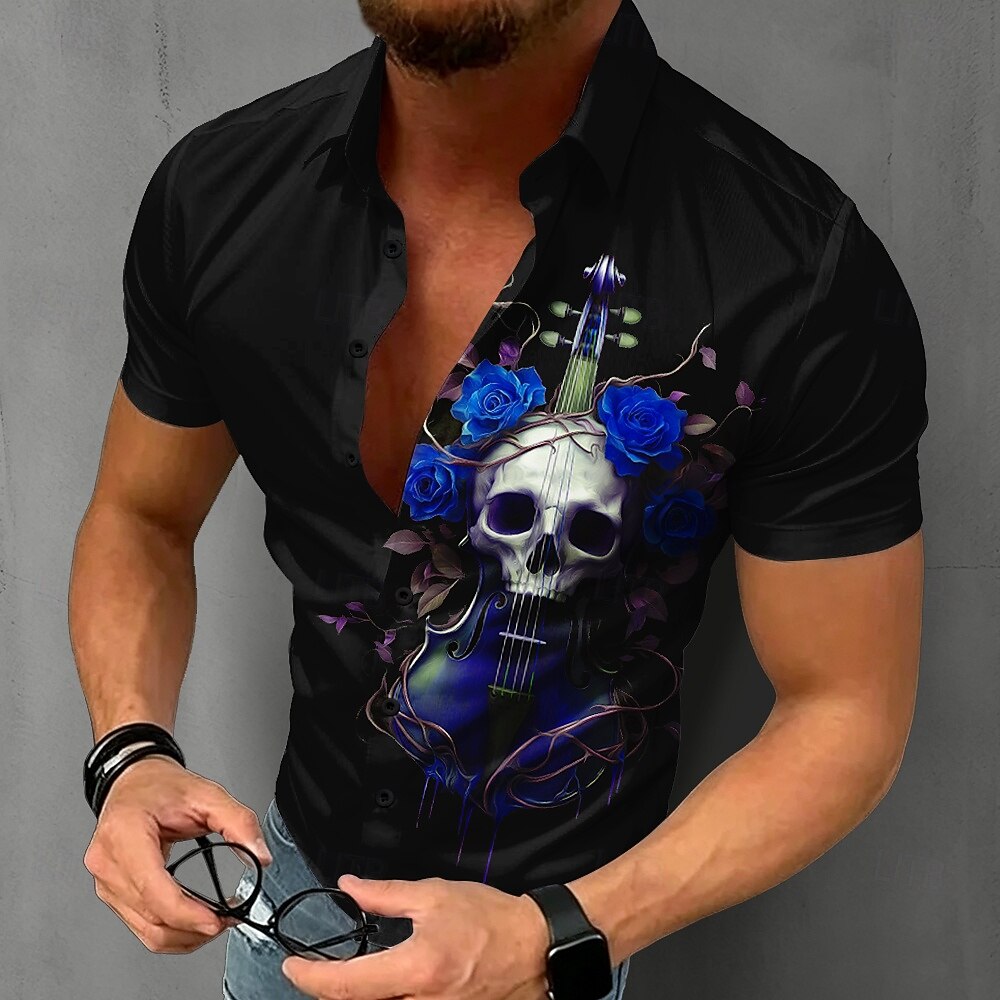 Heren Gothic Skull Shirt Korte - Summer Rose Clothing recensie en prijs